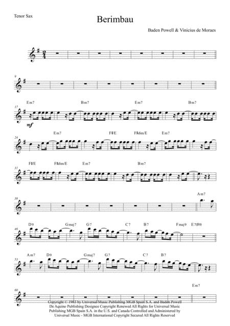 Free Sheet Music Berimbau Tenor Sax