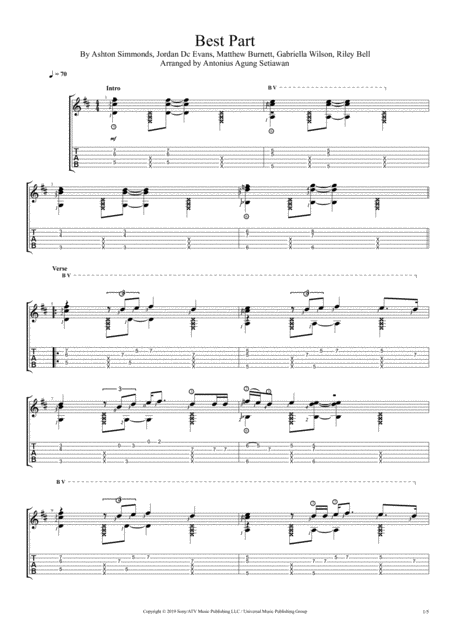 Best Part Solo Guitar Tablature Sheet Music