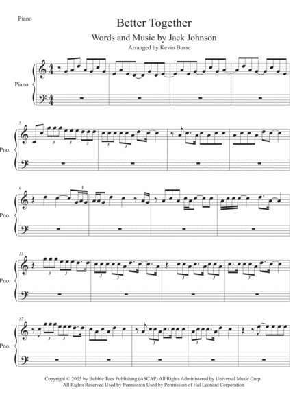 Better Together Easy Key Of C Piano Sheet Music