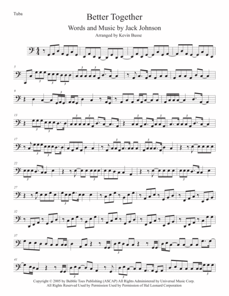 Free Sheet Music Better Together Easy Key Of C Tuba