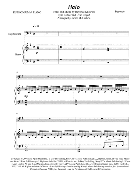 Free Sheet Music Beyonce Halo For Euphonium Piano