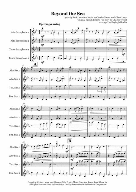 Beyond The Sea By Bobby Darin Saxophone Quartet Aatt Sheet Music