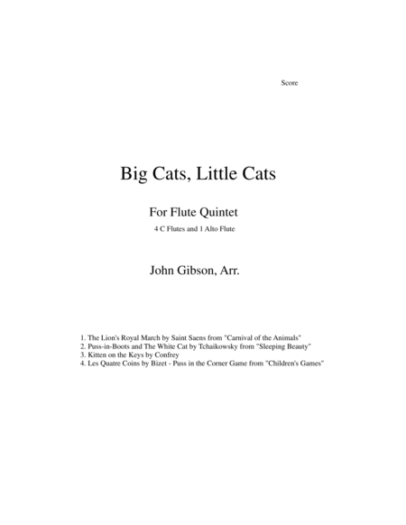 Free Sheet Music Big Cats Little Cats Cat Music For Five Flutes