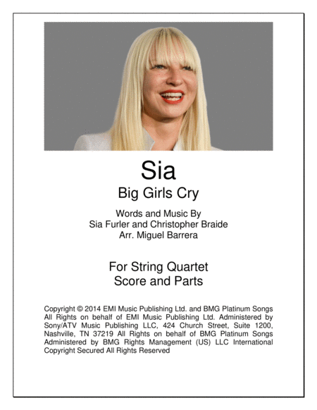 Big Girls Cry String Quartet Sia Sheet Music