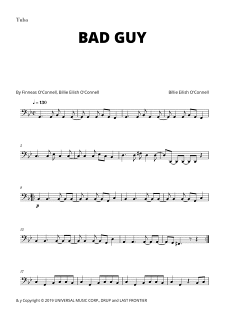 Billie Eilish Bad Guy For Tuba Sheet Music