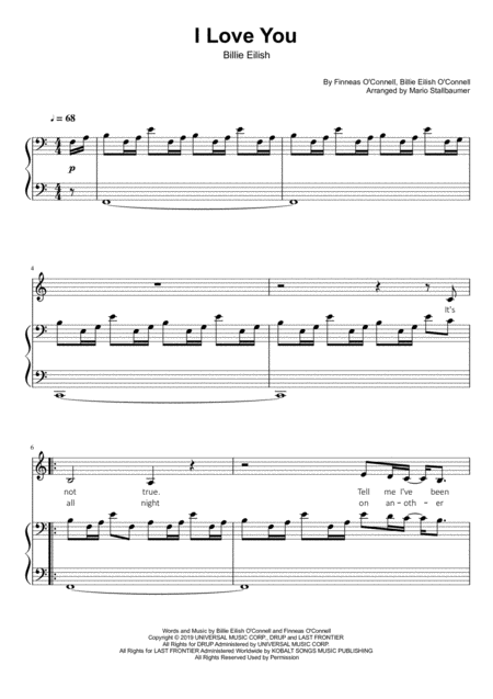 Free Sheet Music Billie Eilish I Love You