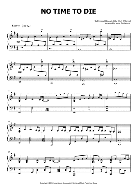Free Sheet Music Billie Eilish No Time To Die Piano Solo