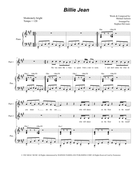 Free Sheet Music Billie Jean For 2 Part Choir