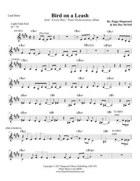 Bird On A Leash Instrumental Lead Sheet Sheet Music