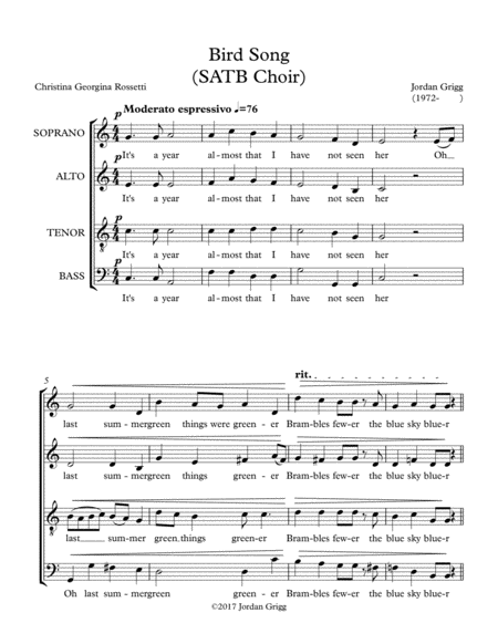 Free Sheet Music Bird Song Satb Choir