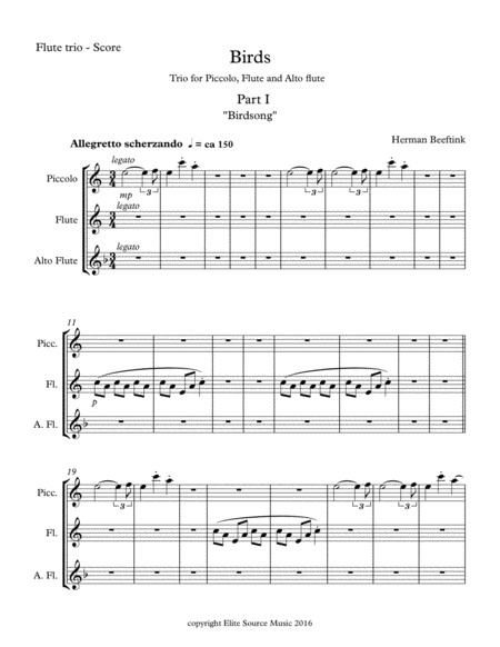 Free Sheet Music Birds For Flute Trio