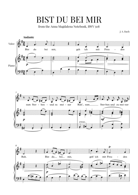 Free Sheet Music Bist Du Bei Mir F Sharp Major