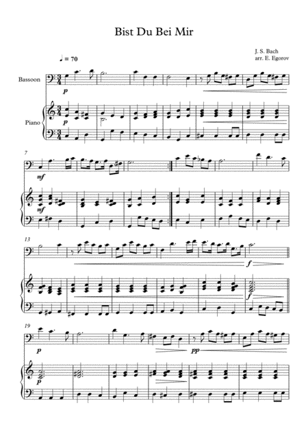 Free Sheet Music Bist Du Bei Mir Johann Sebastian Bach For Bassoon Piano