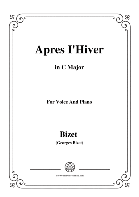 Free Sheet Music Bizet Apres I Hiver In C Major For Voice And Piano