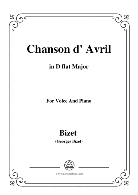 Free Sheet Music Bizet Chanson D Avril In D Flat Major For Voice And Piano