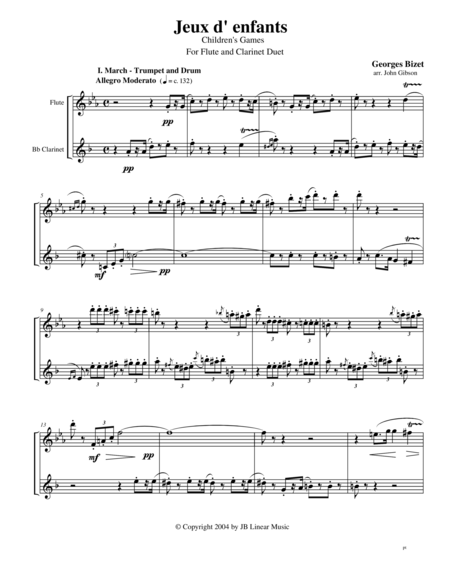 Bizet Childrens Games For Flute And Clarinet Duet Sheet Music