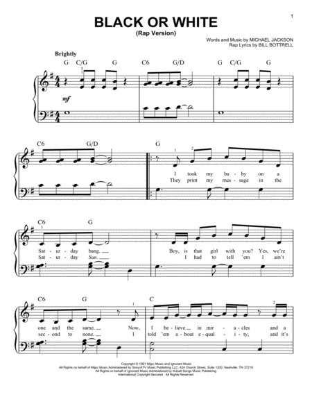 Free Sheet Music Black Or White Rap Version