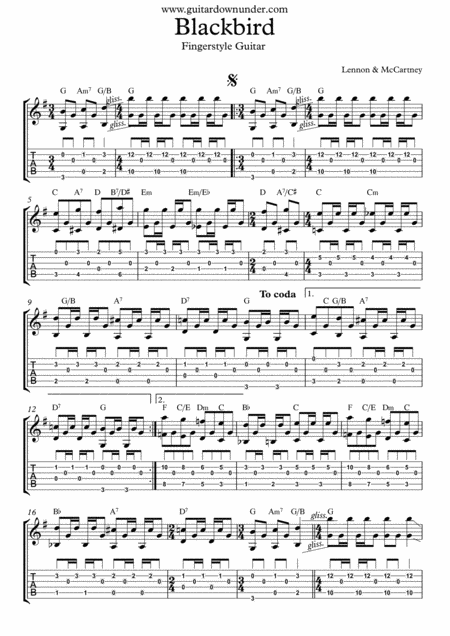 Blackbird Finger Style Guitar And Voice Sheet Music