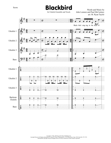 Blackbird The Beatles For Ukulele Ensemble And Vocals Sheet Music