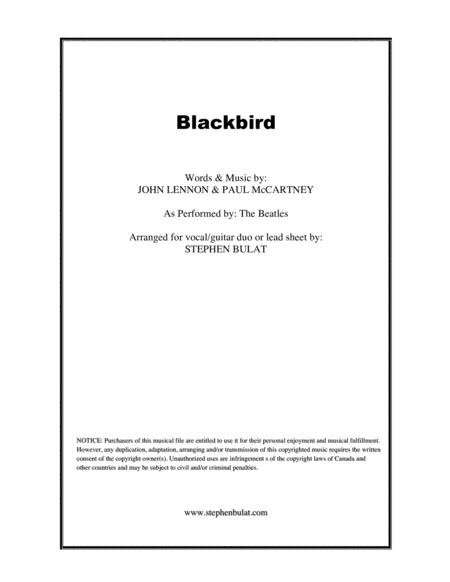 Blackbird The Beatles Vocal Guitar Duo Or Lead Sheet In Original Key Of G Sheet Music