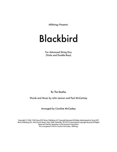 Blackbird Viola And Double Bass Duet Sheet Music