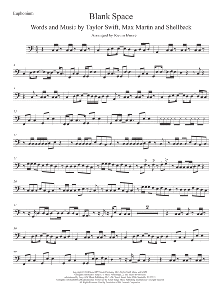 Free Sheet Music Blank Space Easy Key Of C Euphonium
