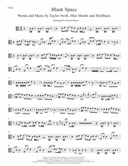 Free Sheet Music Blank Space Easy Key Of C Viola