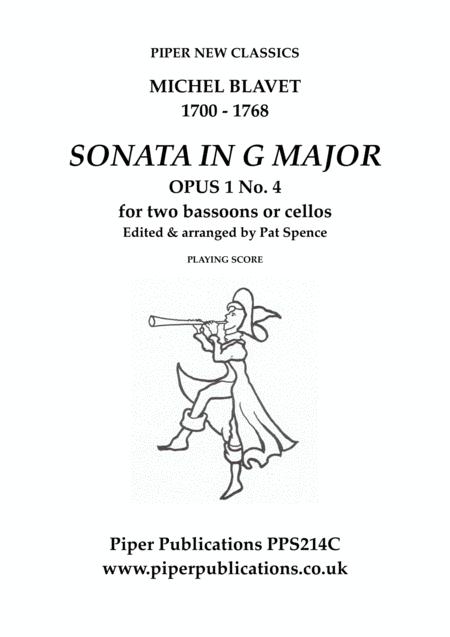 Blavet Sonata In G Major Opus 1 No 4 For Two Bassoons Or Cellos Sheet Music