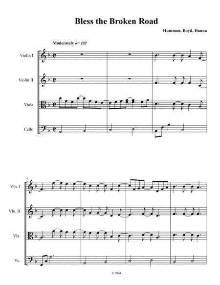 Bless The Broken Road For String Quartet In F Intermediate Sheet Music