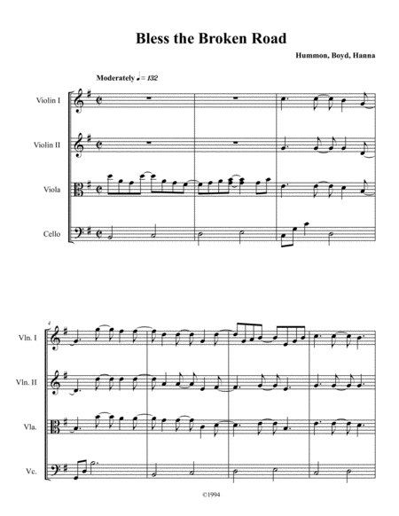 Free Sheet Music Bless The Broken Road For String Quartet In G Intermediate Advanced