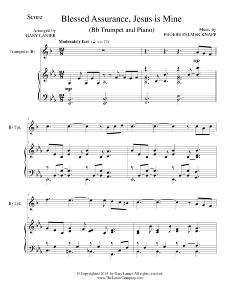 Free Sheet Music Blessed Assurance Bb Trumpet Piano And Trumpet Part