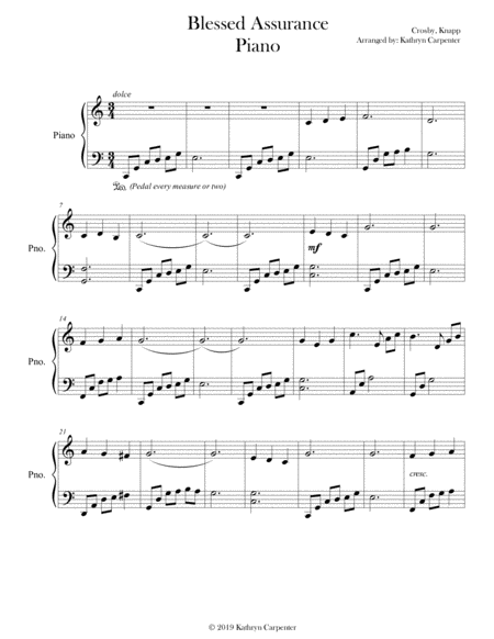 Blessed Assurance Intermediate Piano Sheet Music