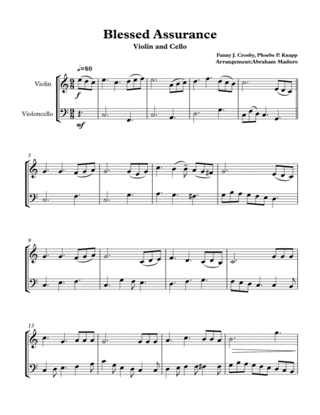 Blessed Assurance Violin Cello Duet Sheet Music