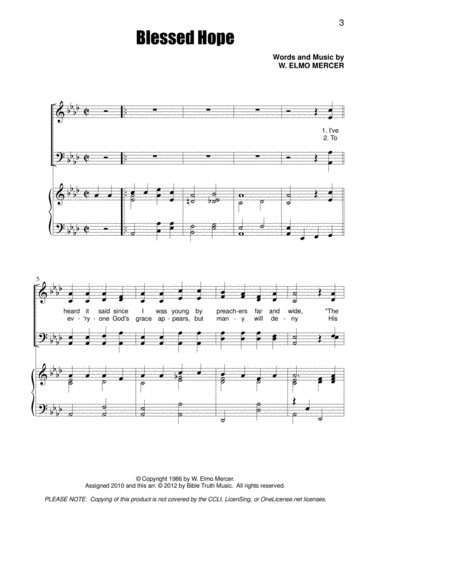 Free Sheet Music Blessed Hope