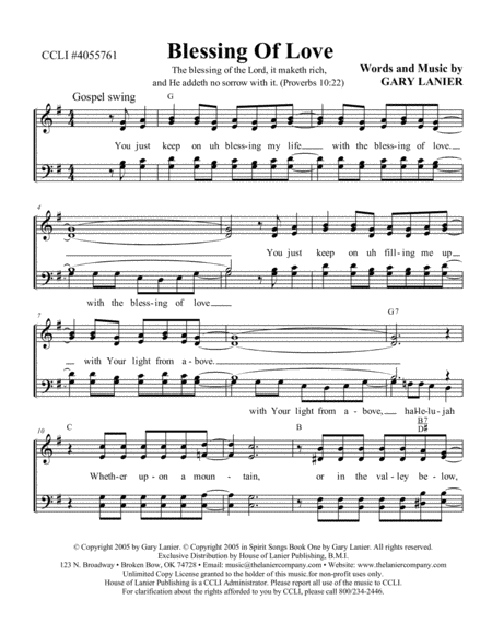 Blessing Of Love Worship Hymn Sheet Sheet Music