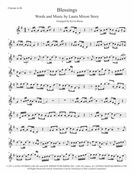 Free Sheet Music Blessings Clarinet