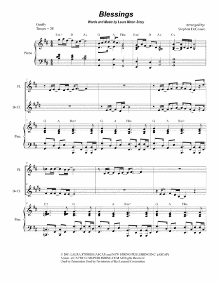 Blessings Duet For Flute And Bb Clarinet Sheet Music