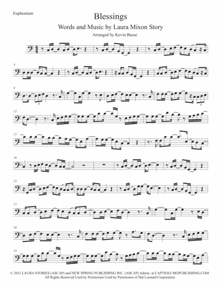 Blessings Easy Key Of C Euphonium Sheet Music