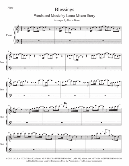 Blessings Easy Key Of C Piano Sheet Music