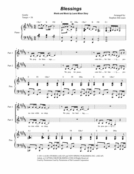 Blessings For 2 Part Choir Sheet Music