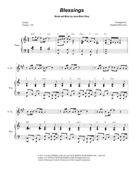 Free Sheet Music Blessings For Alto Saxophone Solo And Piano