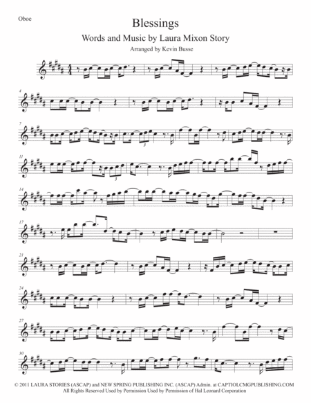 Blessings Original Key Oboe Sheet Music