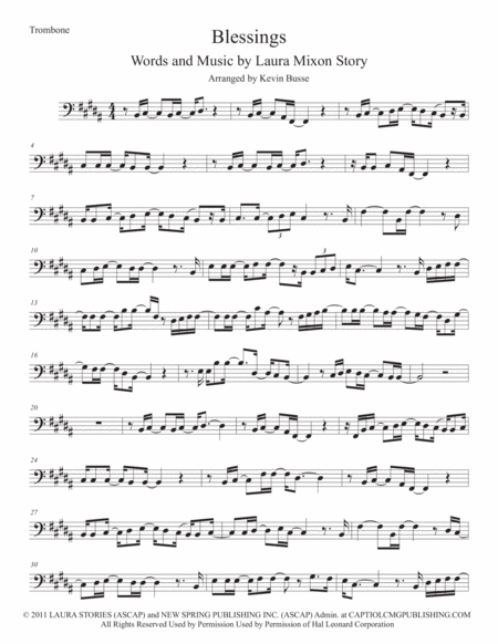 Free Sheet Music Blessings Original Key Trombone