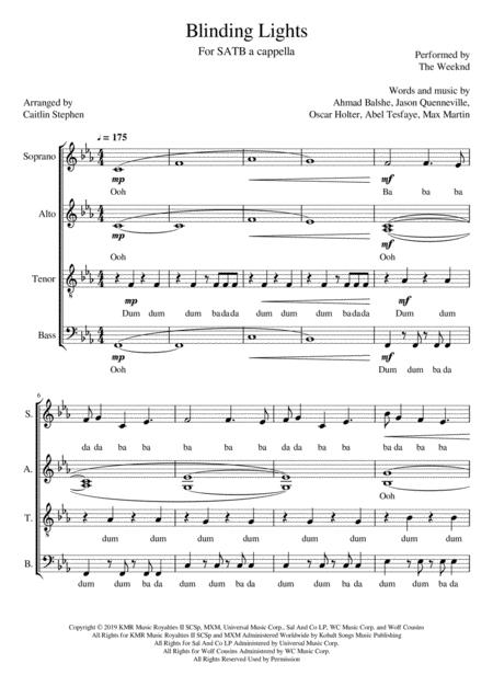 Blinding Lights A Cappella Sheet Music