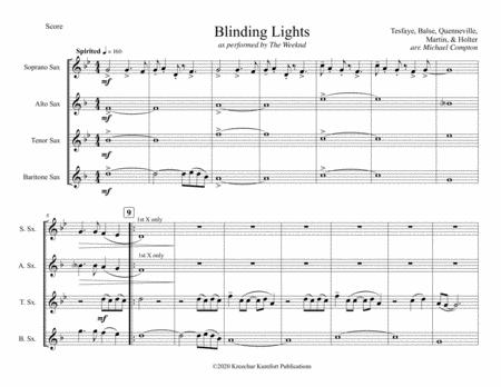 Blinding Lights By The Weeknd Arranged For Saxophone Quartet Satb Sheet Music