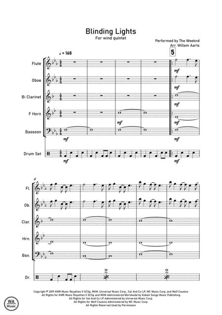 Blinding Lights By The Weeknd Wind Quintet Sheet Music