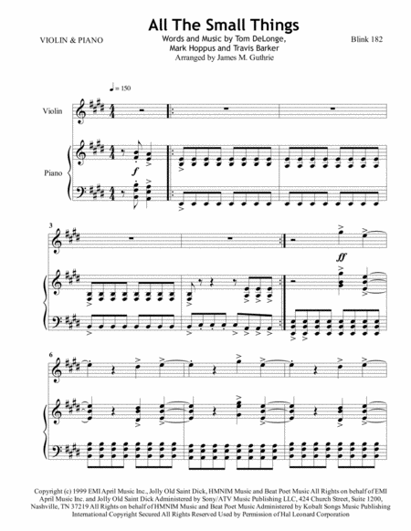 Free Sheet Music Blink 182 All The Small Things For Violin Piano