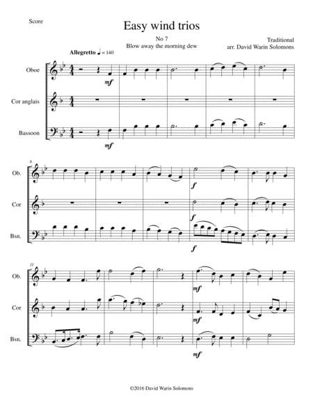Free Sheet Music Blow Away The Morning Dew For Double Reed Trio Oboe Cor Anglais Bassoon