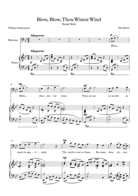 Blow Blow Thou Winter Wind Baritone Solo Sheet Music