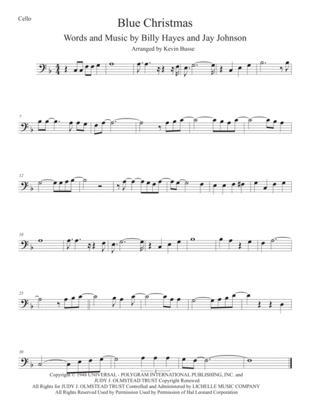 Free Sheet Music Blue Christmas Cello